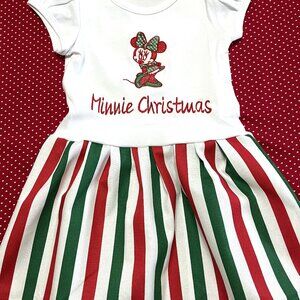 Minnie Christmas T-shirt Dress Size: 2 with Embroidery on front Red "Minnie"
